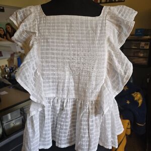 7 for all Mankind- white- short sleeve ruffle blouse- 100% cotton- sz XL